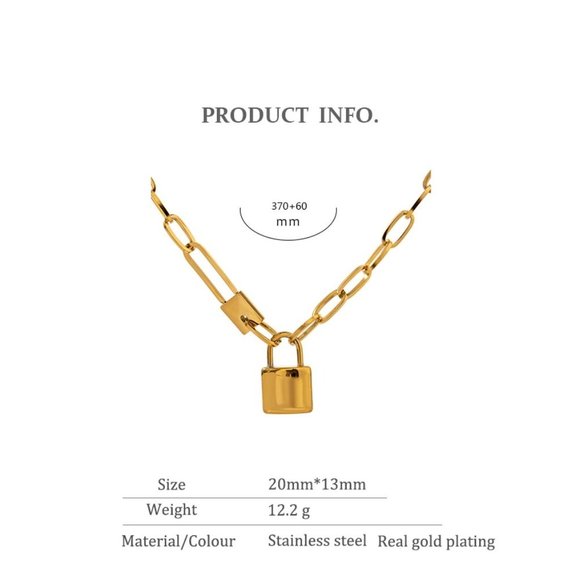 New 18K Gold Plated Lock Key Link Chain Necklace 9e - Picture 4 of 7